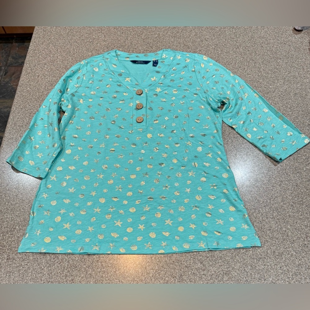 D&Co. Beach: Women’s Tunic, Aqua with gold-colored accents, Size XS, NWOT